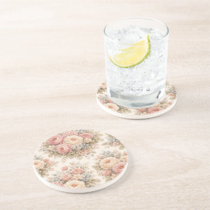 Vintage Rose Floral Pattern Elegant Pastel Coaster