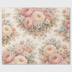 Vintage Rose Floral Pattern Elegant Pastel Wrapping Paper