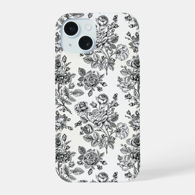 Vintage Rose Floral Pattern iPhone 15 Case (Back)