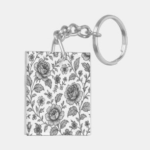 Vintage Rose Floral Pattern  Key Ring