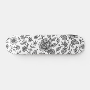 Vintage Rose Floral Pattern Skateboard