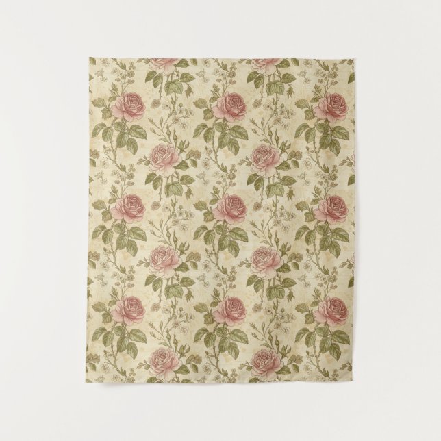 Vintage Rose Floral Pattern Tapestry (Front)