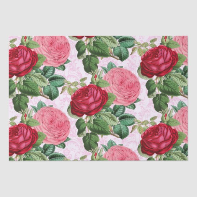 Vintage Rose  Floral Pink  Damask  Tissue Paper (Front)