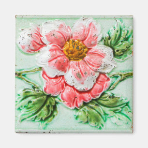 Vintage Rose Floral Tile Magnet