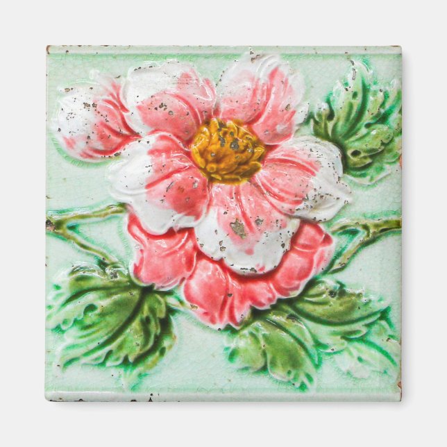 Vintage Rose Floral Tile Magnet (Front)