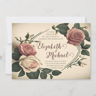 Vintage Rose Floral Wedding Invitation