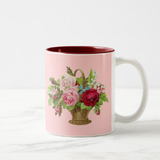 Vintage Rose Flower Basket Two-Tone Coffee Mug