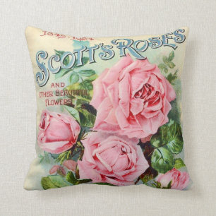 Vintage Rose Flower Catalogue Cover Illustration Cushion