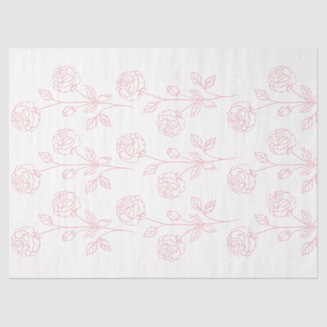 Vintage Rose Flower Drawing Pink Decoupage  Tissue Paper (Front)