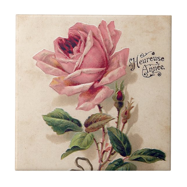 Vintage Rose Flower Floral Pattern Tile (Front)
