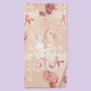 Vintage rose flowers and baroque ornaments pattern bath towel
