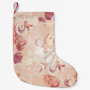 Vintage rose flowers and baroque ornaments pattern small christmas stocking