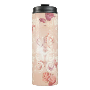 Vintage rose flowers and baroque ornaments pattern thermal tumbler