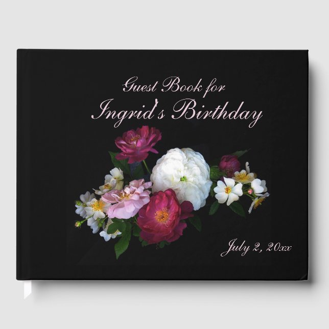 Vintage Rose Flowers Birthday Party Guest Book (Front)