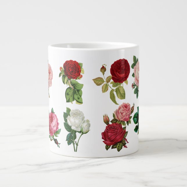 Vintage Rose Flowers Decoupage Large Coffee Mug (Front)