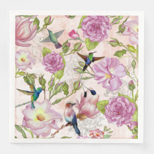 Vintage Rose Flowers & Hummingbirds pattern Napkin