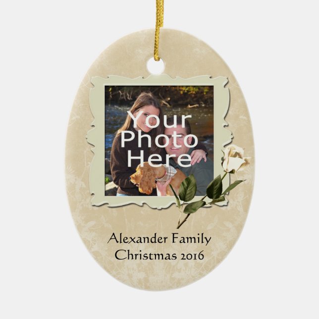 Vintage Rose Frame Photo Christmas Ornament (Front)