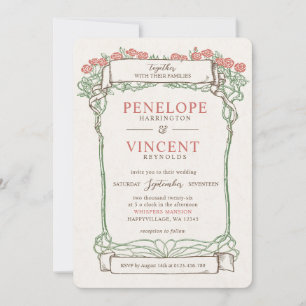 Vintage Rose Frame Wedding Invitation