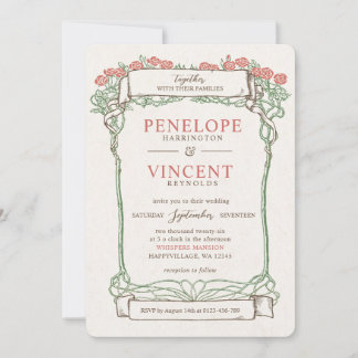 Vintage Rose Frame Wedding Invitation