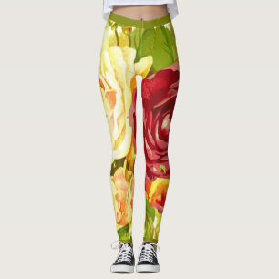 Vintage Rose Garden Floral Print Active Women’s Leggings
