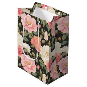 Vintage Rose Garden in Noir Blush Medium Gift Bag