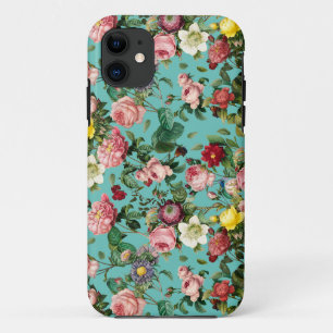Vintage rose garden in teal background Case-Mate iPhone case