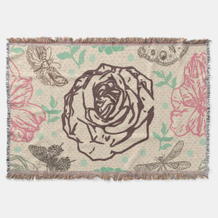 Vintage Rose Garden Pattern Throw Blanket