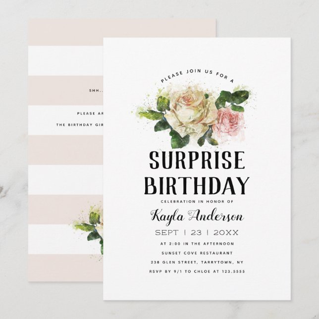 Vintage Rose Garden Surprise Birthday Party Invitation (Front/Back)