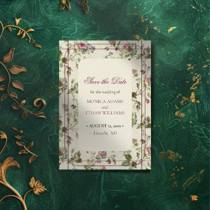 Vintage rose garden wedding save the date