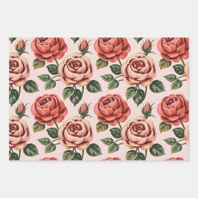 Vintage Rose Garden Wrapping Paper Sheet (Front)