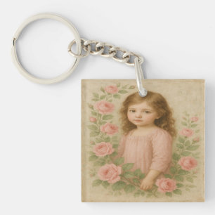 Vintage Rose Girl Portrait Key Ring