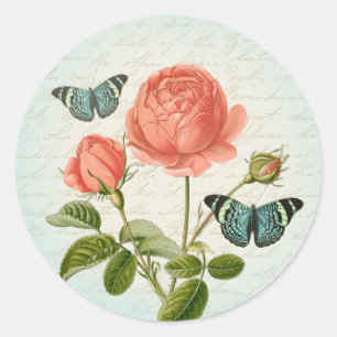 Vintage rose girly sticker w/ butterflies