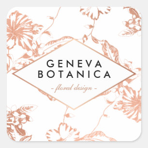 Vintage Rose Gold Floral Pattern on White Designer Square Sticker