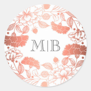 Vintage Rose Gold Floral Wreath Elegant Wedding Classic Round Sticker