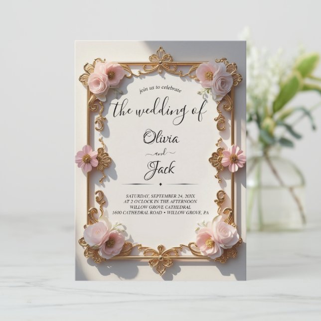 Vintage Rose Gold Frame Invitation (Standing Front)