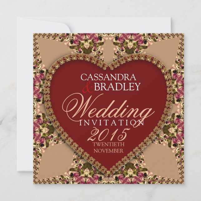 Vintage Rose Gold Lace Wedding Invitations (Front)