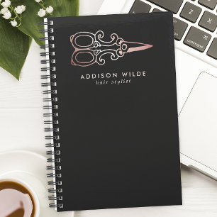 Vintage Rose Gold Scissors Hair Stylist Logo Planner