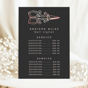 Vintage Rose Gold Scissors Salon Service Price Menu