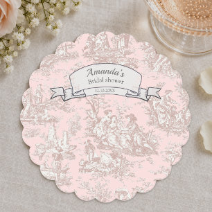Vintage Rose Gold Toile de Jouy Bridal Shower Paper Coaster