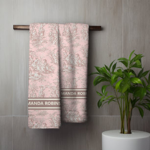 Vintage rose gold toile de jouy printed bath towel set