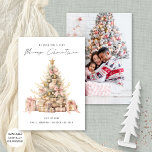 Vintage Rose Gold Tree Photo Merry Christmas Holiday Card<br><div class="desc">Vintage Rose Gold Tree Photo Merry Christmas is in a stylish set handwritten style script. Available digitally and printed. Replace the picture on the back with your own favourite photo.</div>