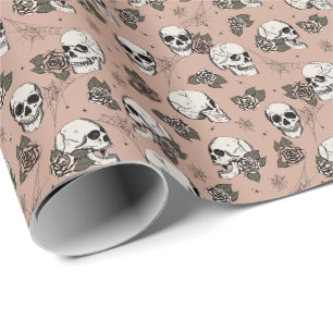 Vintage Rose Gothic Skulls and Roses Floral Wrapping Paper