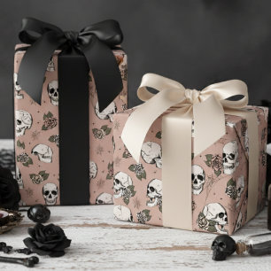 Vintage Rose Gothic Skulls and Roses Floral Wrapping Paper