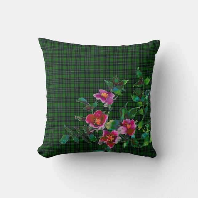Vintage Rose - green plaid Cushion (Front)
