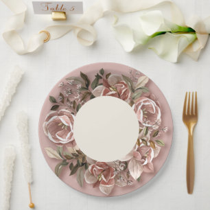 Vintage Rose & Greenery Wedding Paper Plate 