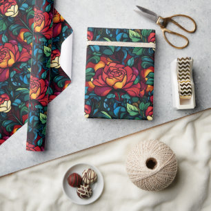 Vintage Rose Greenery Wrapping Paper