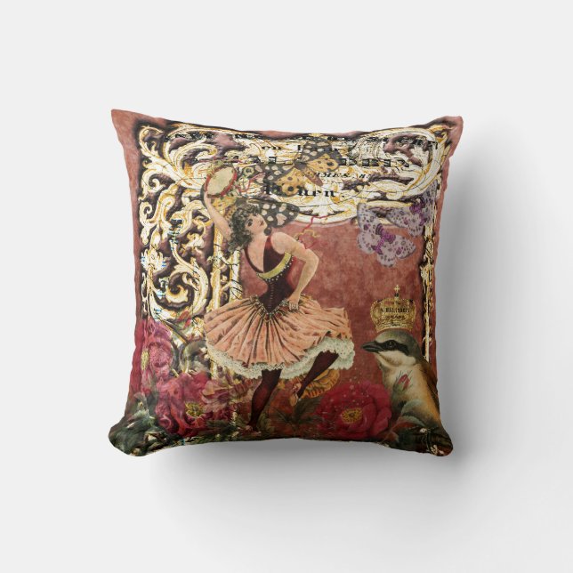 Vintage Rose Gypsy Dancer French Collage Cushion (Front)