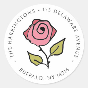 Vintage Rose Hand-Drawn Floral Return Address  Classic Round Sticker