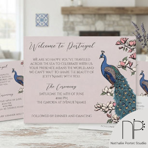 Vintage Rose Hand-Drawn Peacock Wedding Agenda