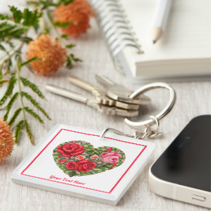Vintage Rose Heart  Key Ring